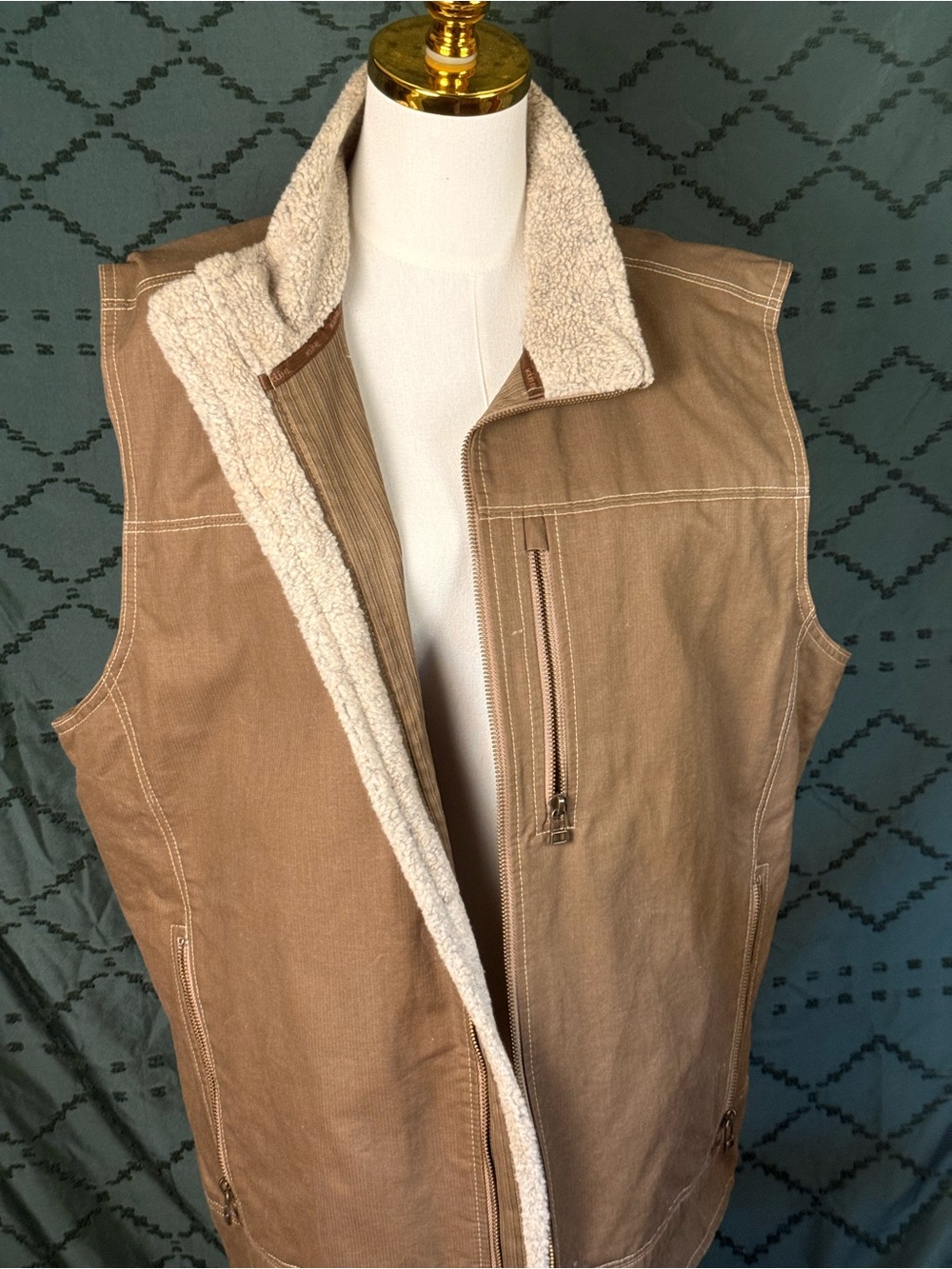 Kuhl Brown Canvas Sherpa-Lined Men's Vest- New